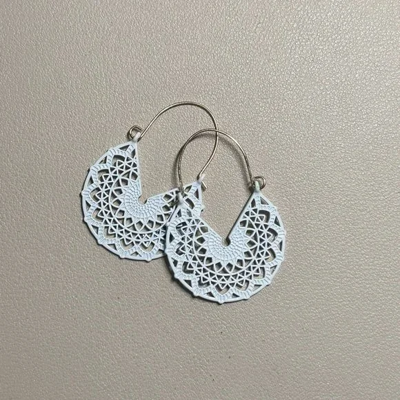 White Boho Mandala Earrings - Picture 3 of 4